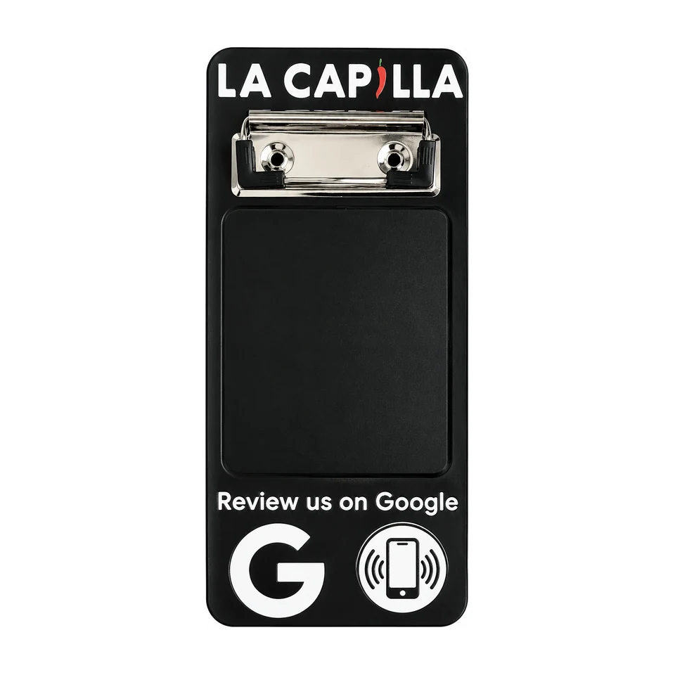 NFC bill holder with a tap-to-review panel