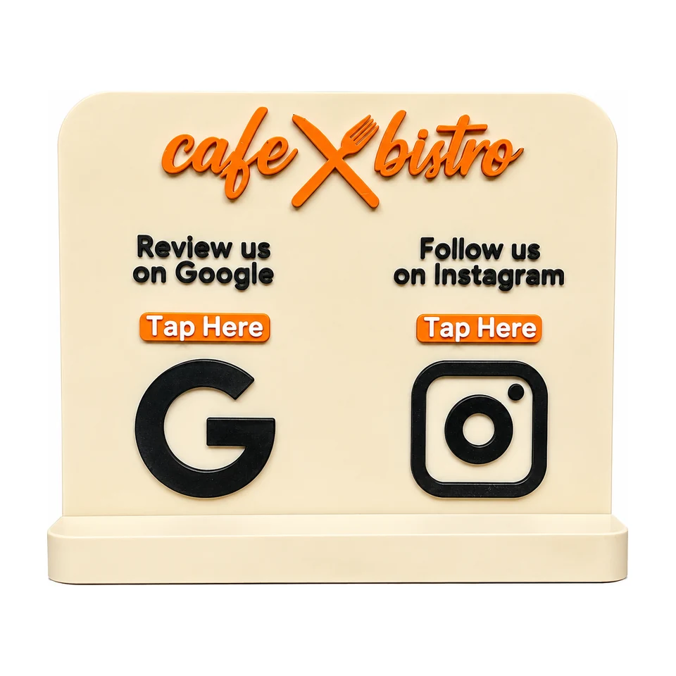 Large NFC display with Google and Instagram tap points