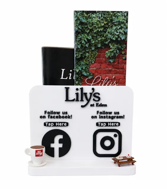 White NFC display for Lily's at Eden